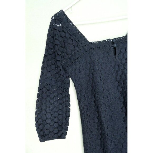 Solitaire by Ravi Khosla Black Lace Midi Dress Crochet 3/4 Sleeves Lined Small - Picture 6 of 10